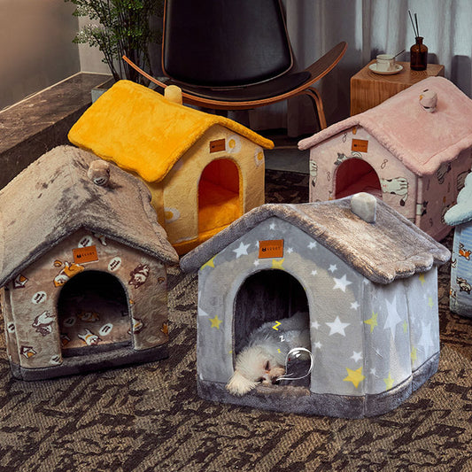 Foldable Dog House Pet Cat Bed Winter Dog Villa Sleep Kennel Removable Nest Warm Enclosed Cave Sofa Pets Supplies Shipping included