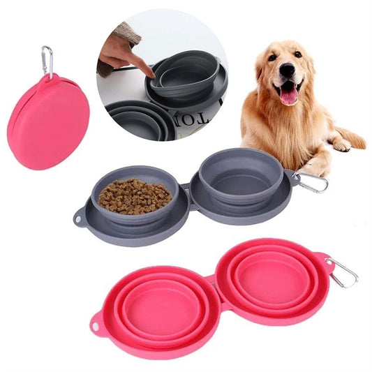 Rubber Foldable Double Bowl Pet Feeding Bowl Pets Supplies Dog Cat Bowls Shipping included