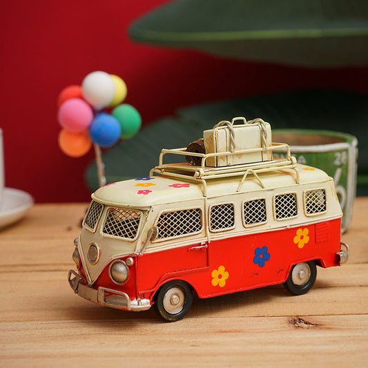 Wrought iron car personality retro decoration children's room model bus photo props children's clothing shop soft decoration table top