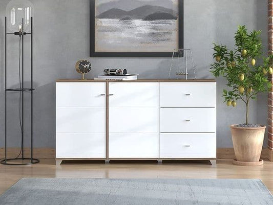 Champagne White Gloss And Warm Oak Effect Sideboard - 3442 RZ