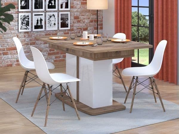 Champagne White Gloss And Warm Oak Extending Dining Table - 3440